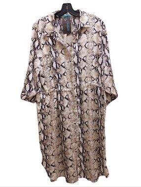 Spirito NWT Snake Print Long Button Down Shirt Dress Size Medium